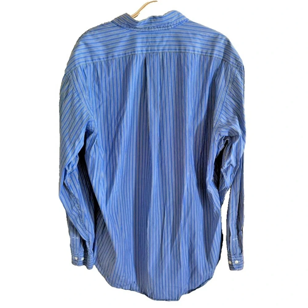 Polo Ralph Lauren Shirt Mens 16.5 L White Blue‎ Stripe Regent Classic Fit Preppy